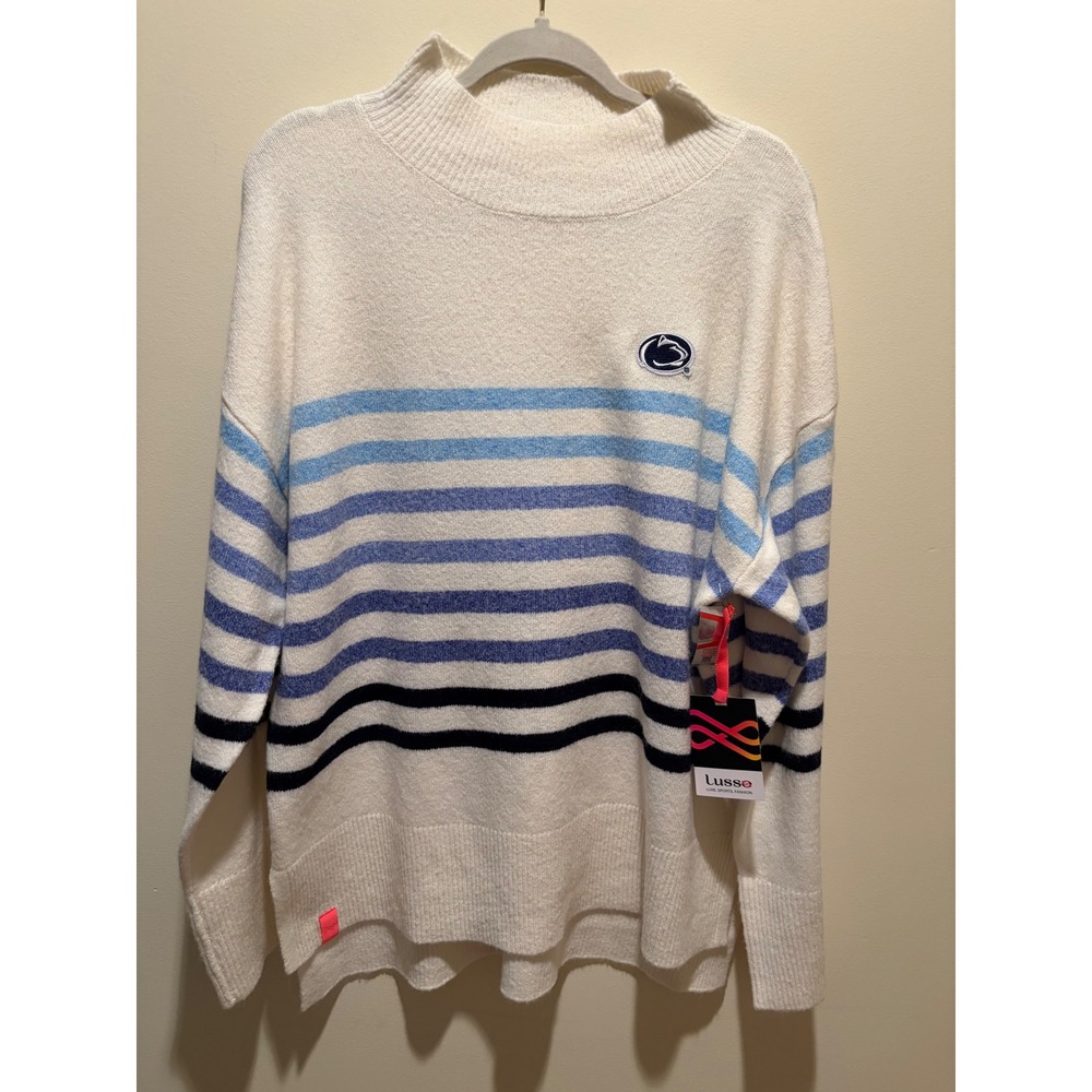 Lusso Simone Penn State Nittany Lions Striped Mock Neck Sweater XXL Cream Blue